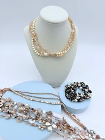 Lot of 4 Beaded & Pendant Necklaces, Lydell NYC, Shell & Mixed Materials