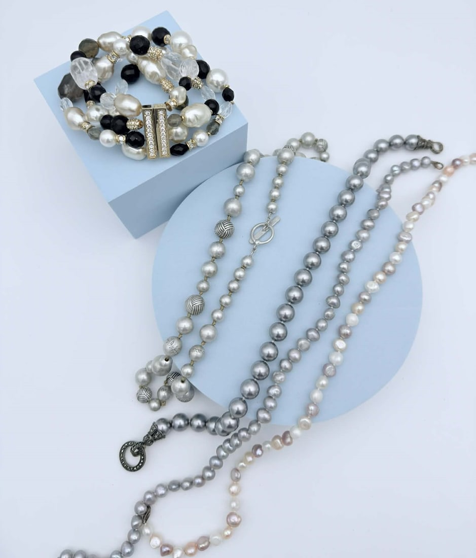 Signed Sigrid Olsen & CS Jewelry Lot – 5 Pc Necklaces & Bracelets Freshwater Pearl Silver Tone (1 of 6)