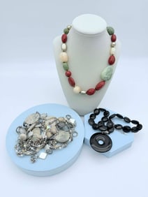Three Fashion Necklaces Lot – Mixed Stone Beads, Pendant Necklace, Signed Sigrid Olsen