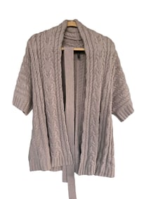 BCBGMAXAZRIA Cable Knit Wrap Cardigan Sweater Size L Heather Gray