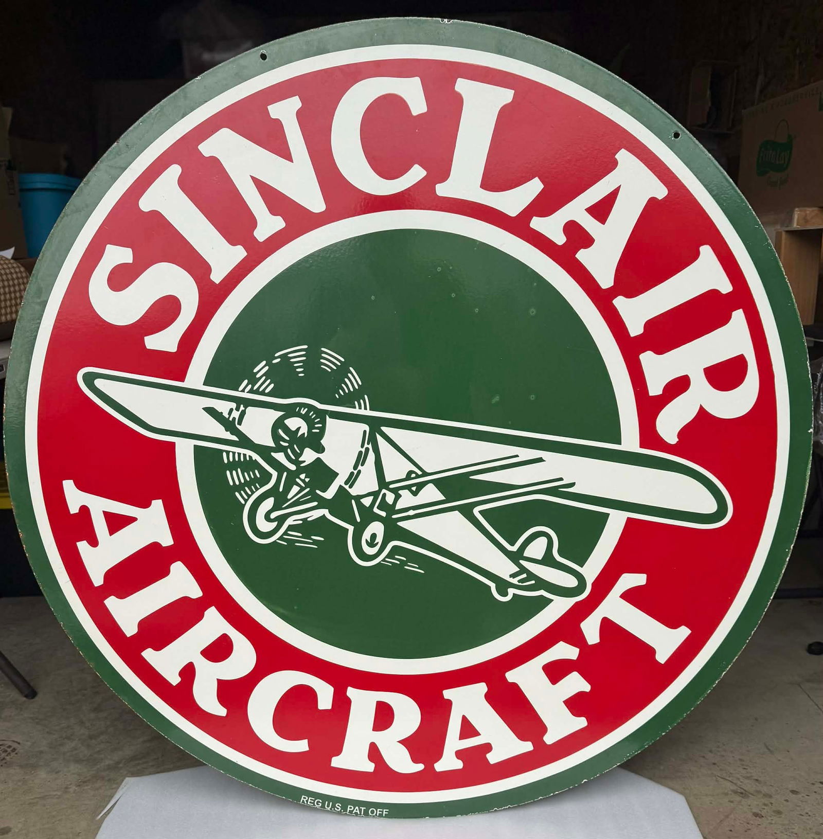 Large Vintage Sinclair Aircraft Double-Sided Porcelain Enamel Advertising Sign – 48" Round (1 of 8)