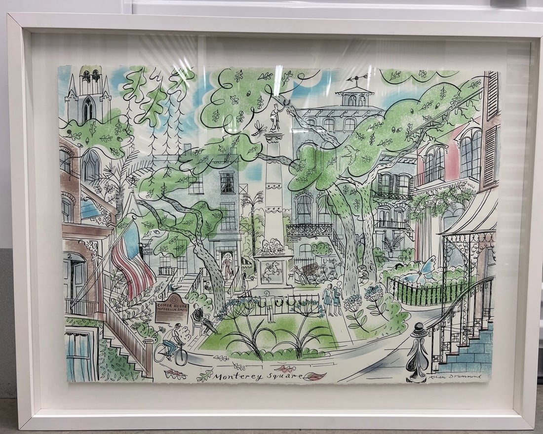 Alan Drummond – “Monterey Square” Signed Mixed Media Illustration, Framed (1 of 7)