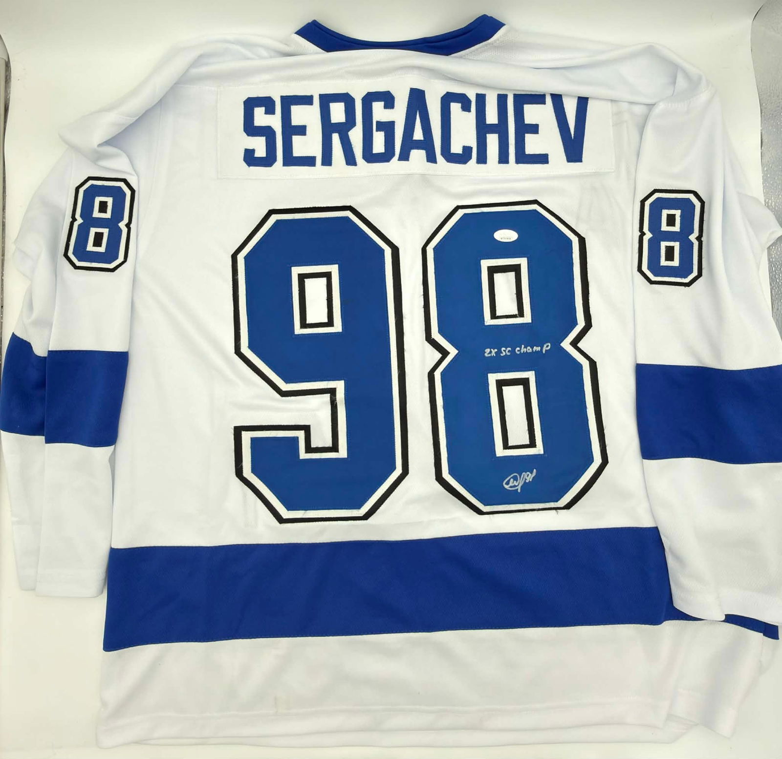 Autographed Tampa Bay Lightning Mikhail Sergachev Jersey – Inscribed “2x SC Champ” – COA (1 of 5)