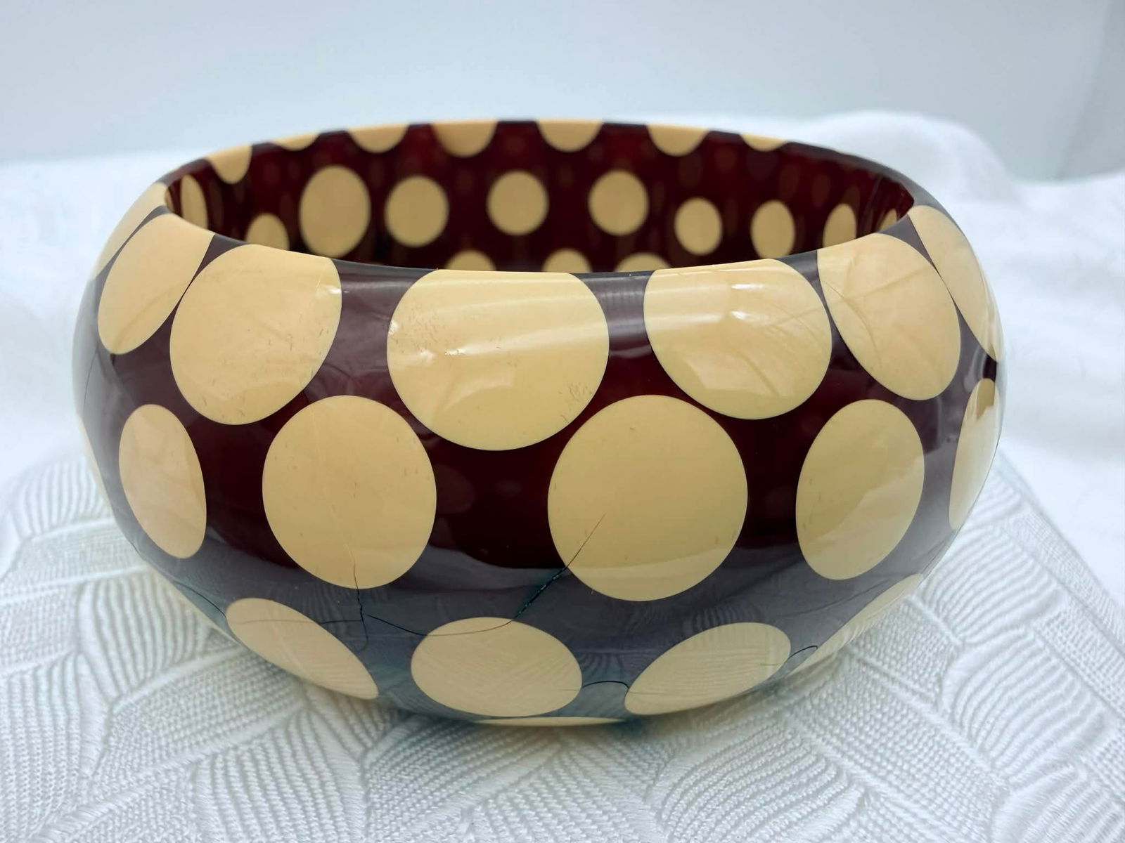Vintage Catalin Bangle Bracelet, Polka Dot Inlay, Mid-20th Century (1 of 4)