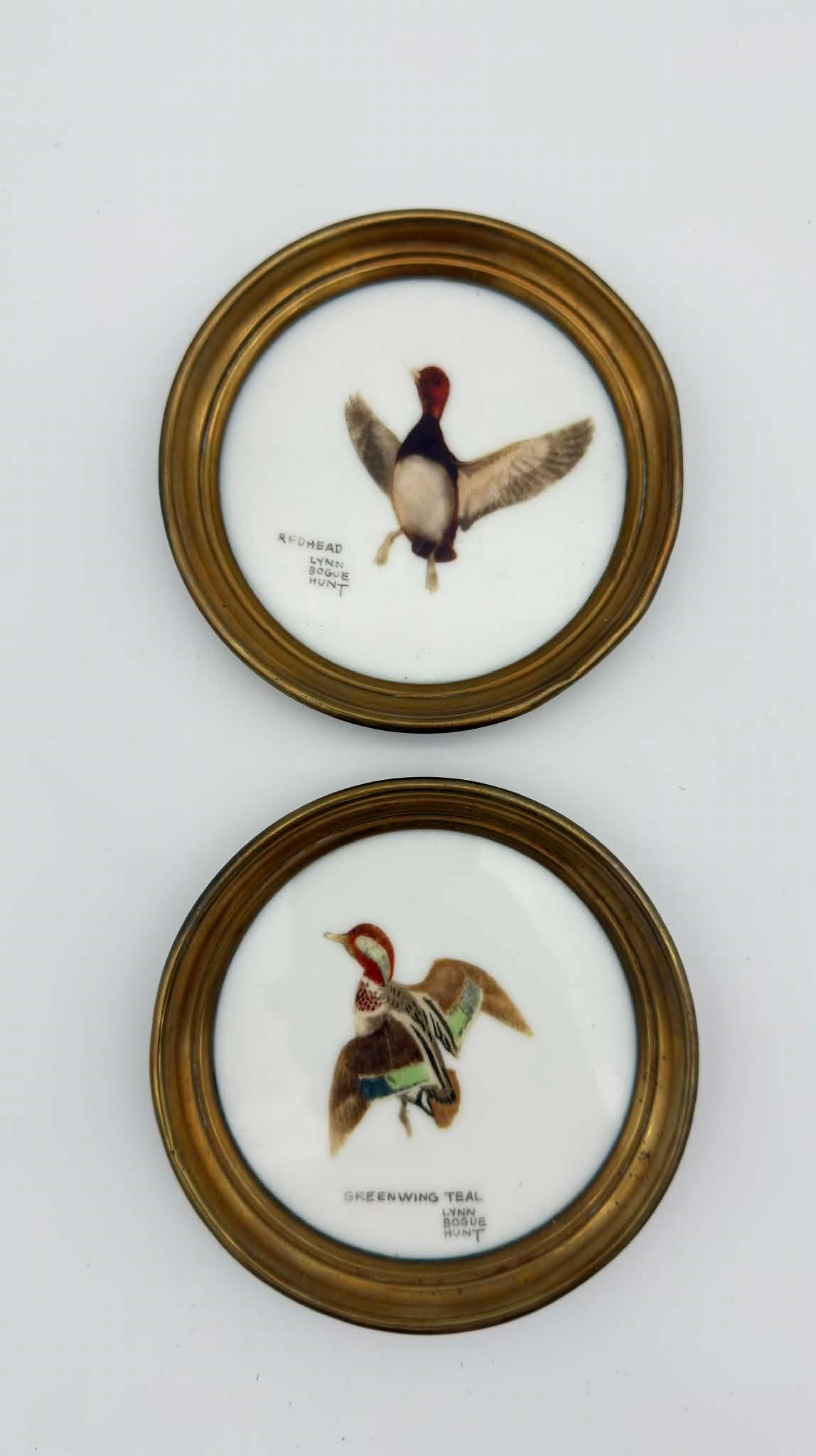Pair of Lynn Bogue Hunt Porcelain Game Bird Plates, Redhead & Greenwing Teal, Framed (1 of 7)