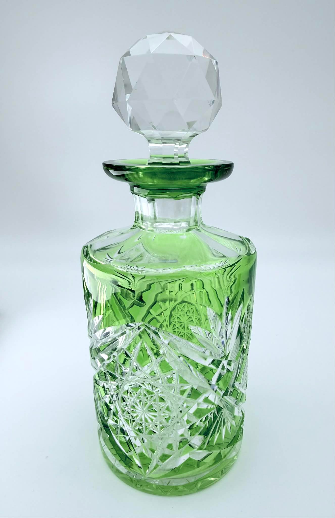 Vintage Green Cut Glass Perfume Bottle with Stopper, Etched “Z05” (1 of 6)