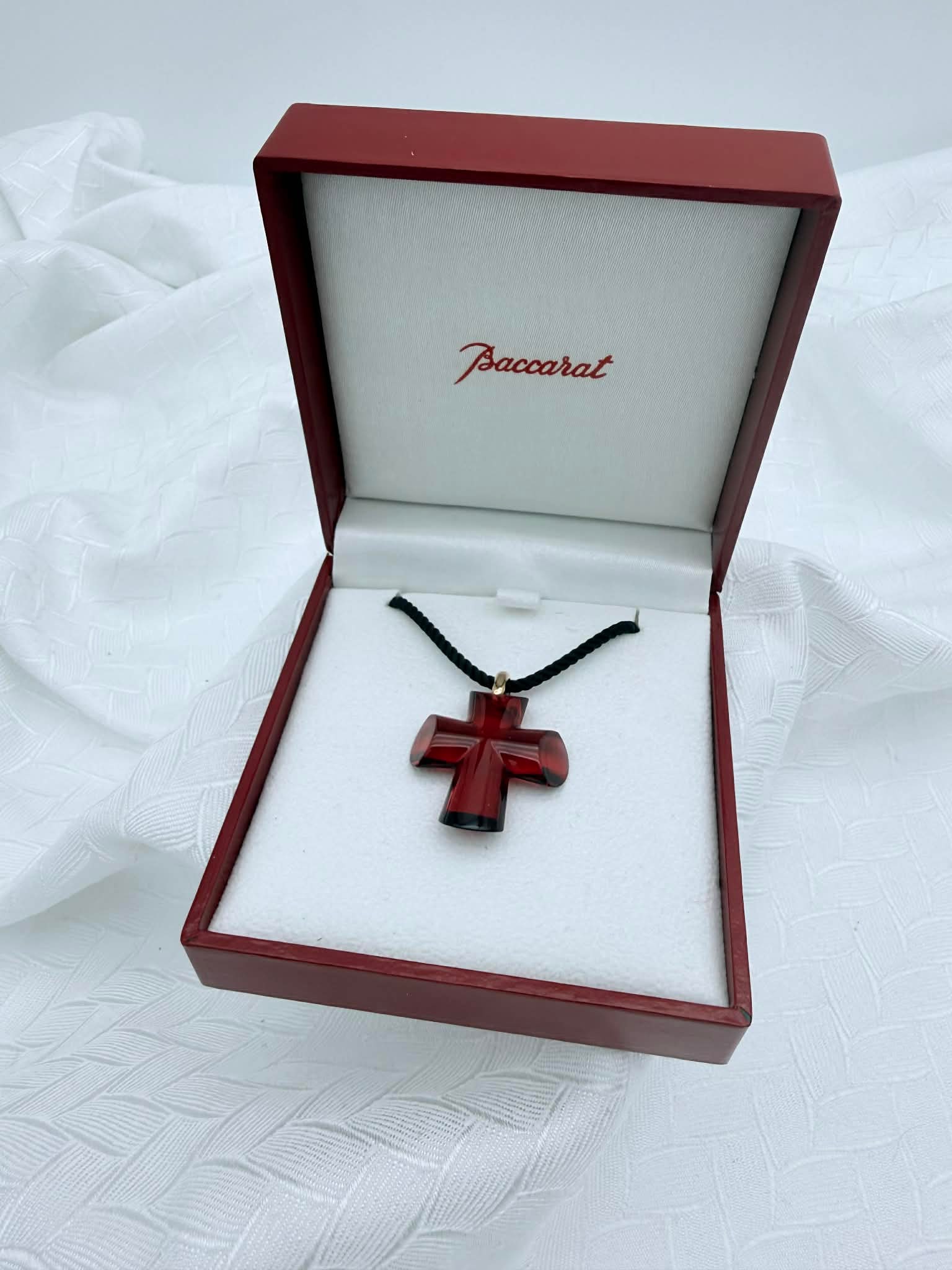 French Baccarat Red Crystal Cross Pendant Necklace (1 of 5)