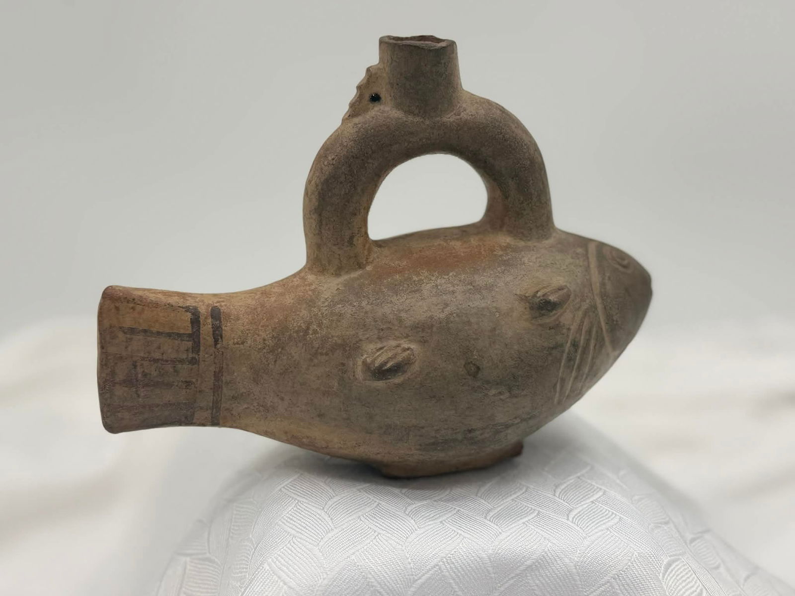Pre-Columbian Style Ceramic Stirrup Vessel Fish Form, Mid-20th C (1 of 8)