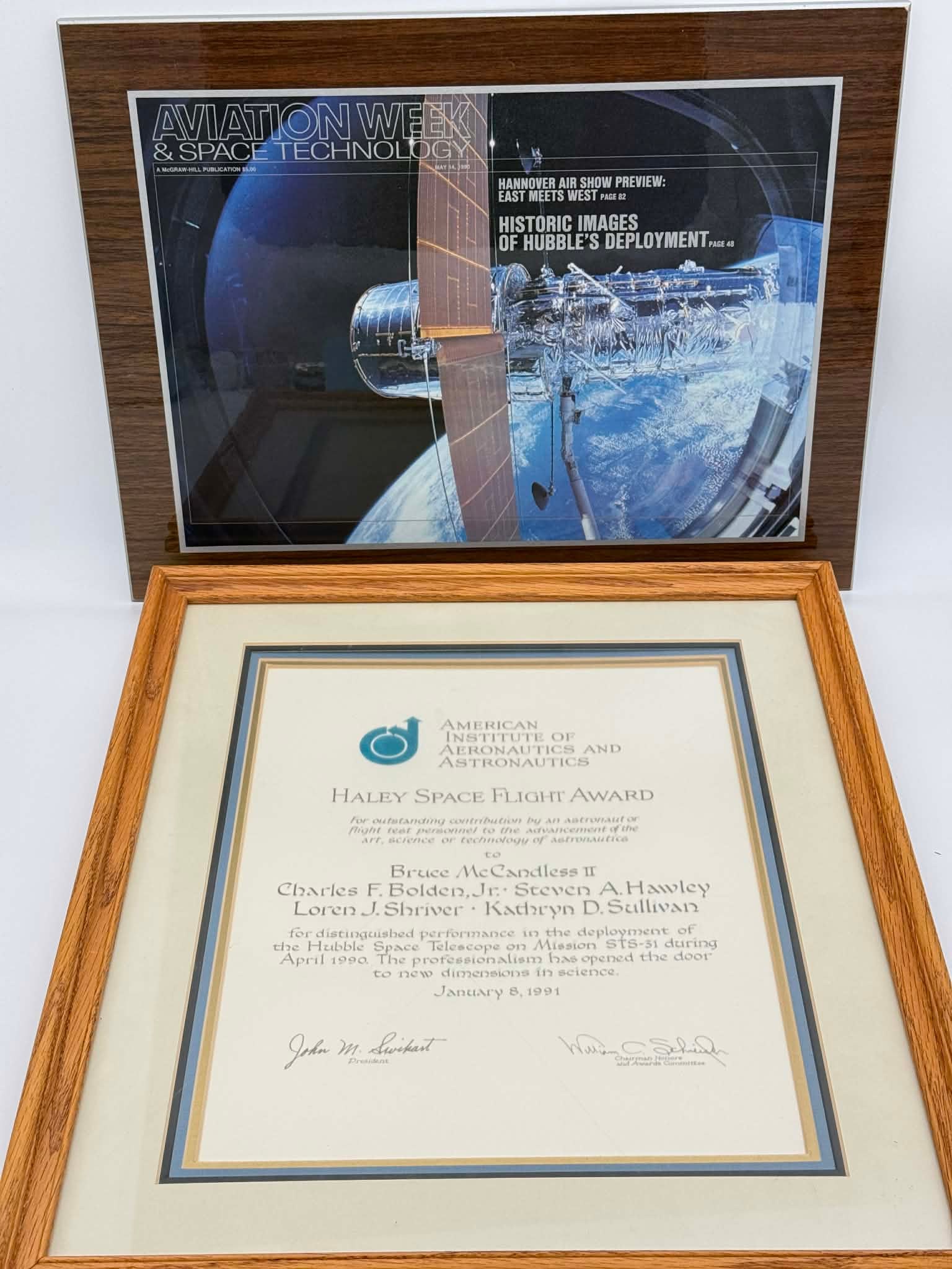 Bruce McCandless II NASA Collection – AIAA Haley Space Flight Award (STS-31 Hubble) + Aviation: Important astronaut-owned presentation lot honoring NASA astronaut Bruce McCandless II for his role in one of the most significant missions of the Space Shuttle era: the deployment of the Hubble Space