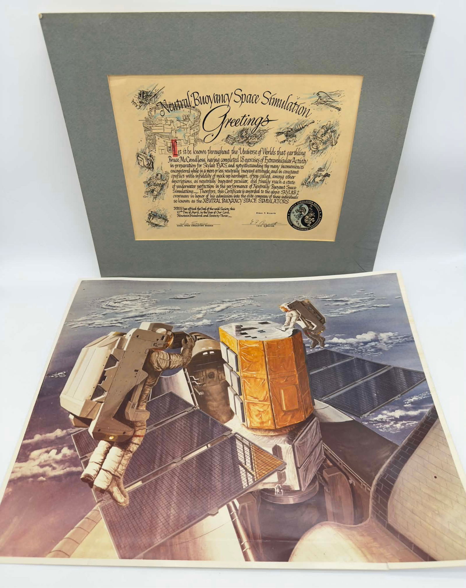 Bruce McCandless II NASA Collection 1973 Neutral Buoyancy EVA Training Certificate + EVA Print (1 of 5)