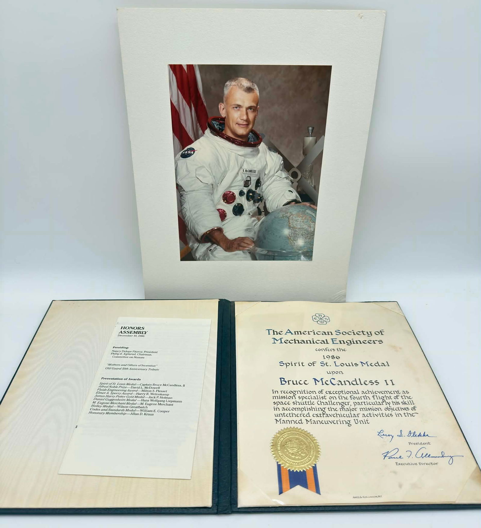 Bruce McCandless II ASME Spirit of St. Louis Medal Program & NASA Portrait Photo (Astronaut-Owned) (1 of 5)