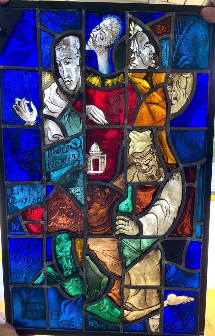 1954 Fray Arnaldo “Marcolino” Maas Signed Stained Glass Panel "Industry of Their Hands" (1 of 1)