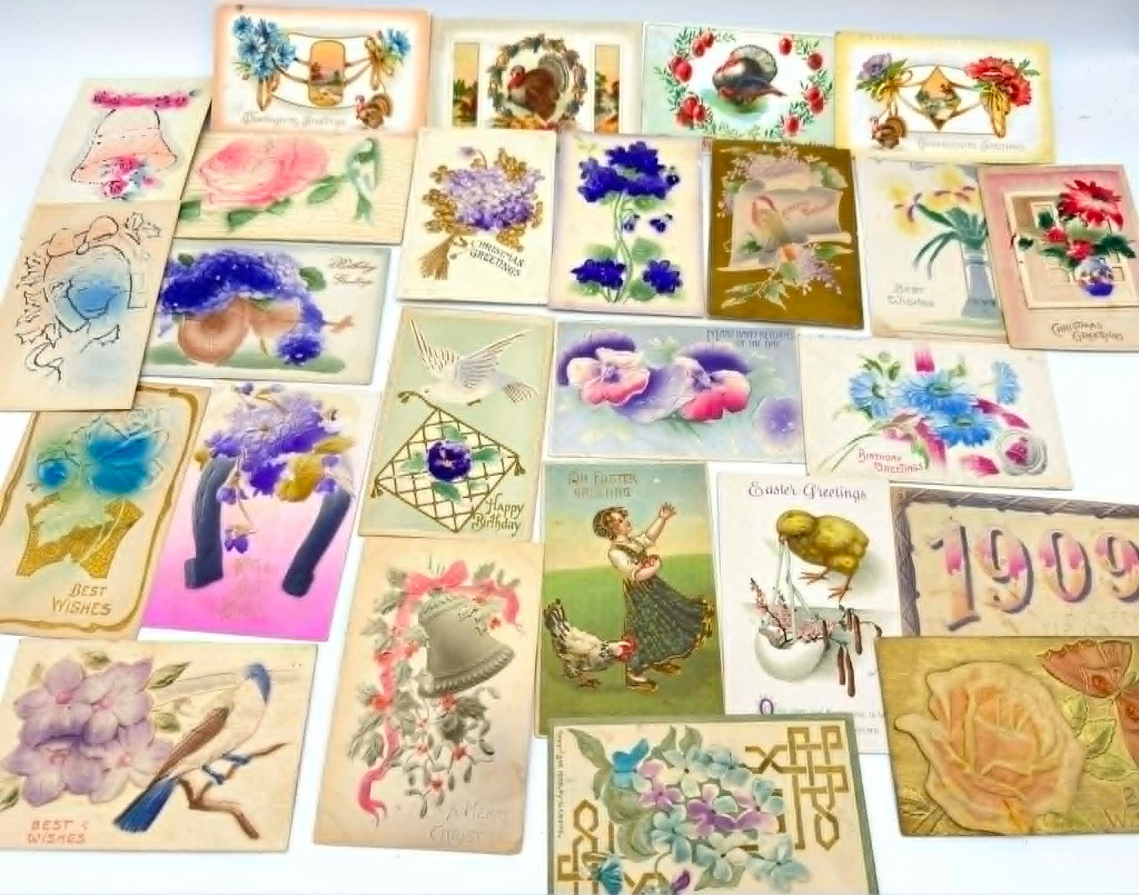Large Antique Embossed Holiday Postcard Group (55) – Thanksgiving, Easter, Floral (1 of 6)