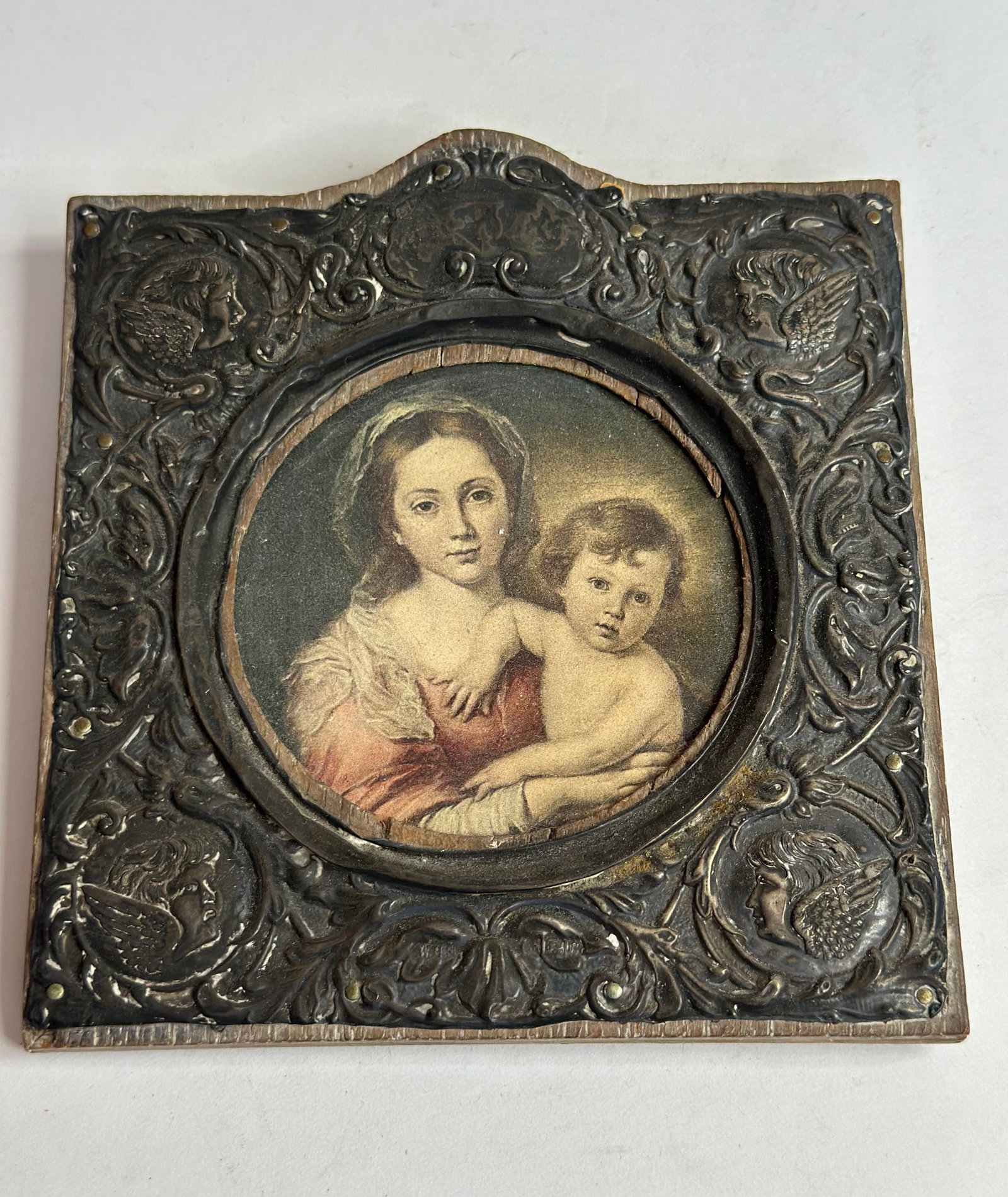 Antique Victorian Madonna and Child Print in Ornate Gutta Percha Frame (1 of 2)