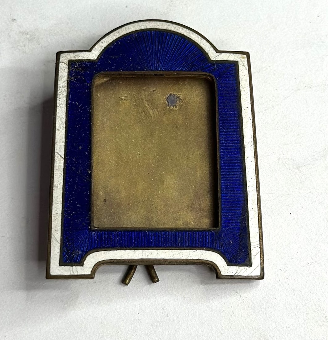 Antique Art Deco Blue Enamel Miniature Easel Photo Frame (1 of 2)