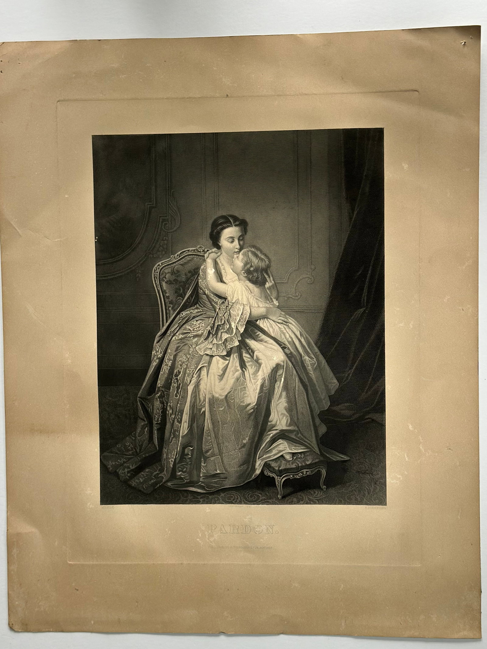 19th Century Victorian Mother & Child Interior Scene Lithograph or Photogravure (1 of 2)