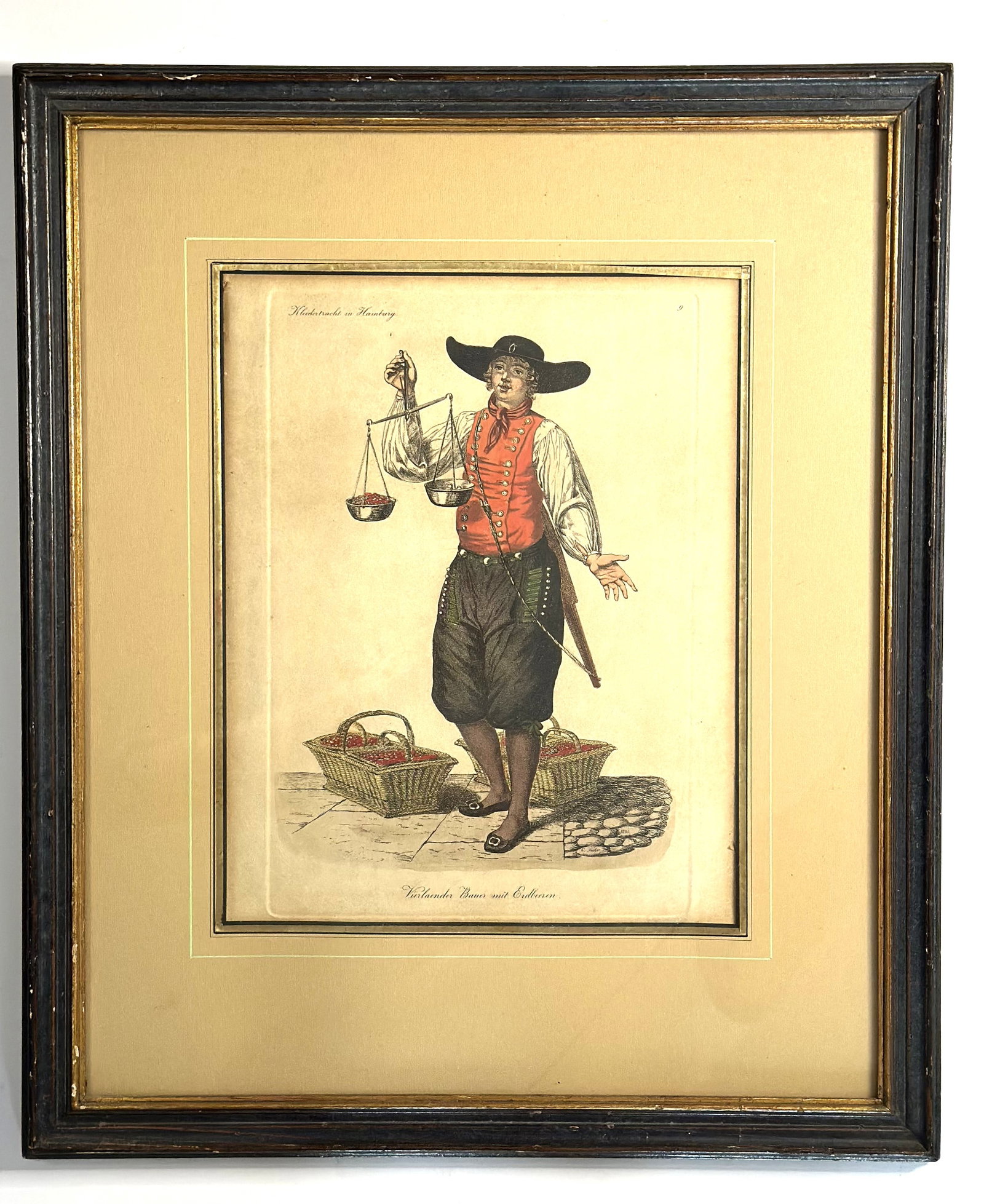 Antique Hand-Colored Dutch Costume Print, Holländischer Street Vendor Figure (1 of 2)