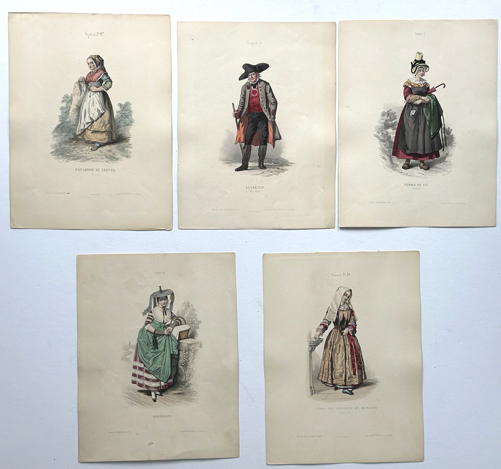 Set of 5 Antique Hand-Colored French Costume Prints, Regional Dress Figures (1 of 6)