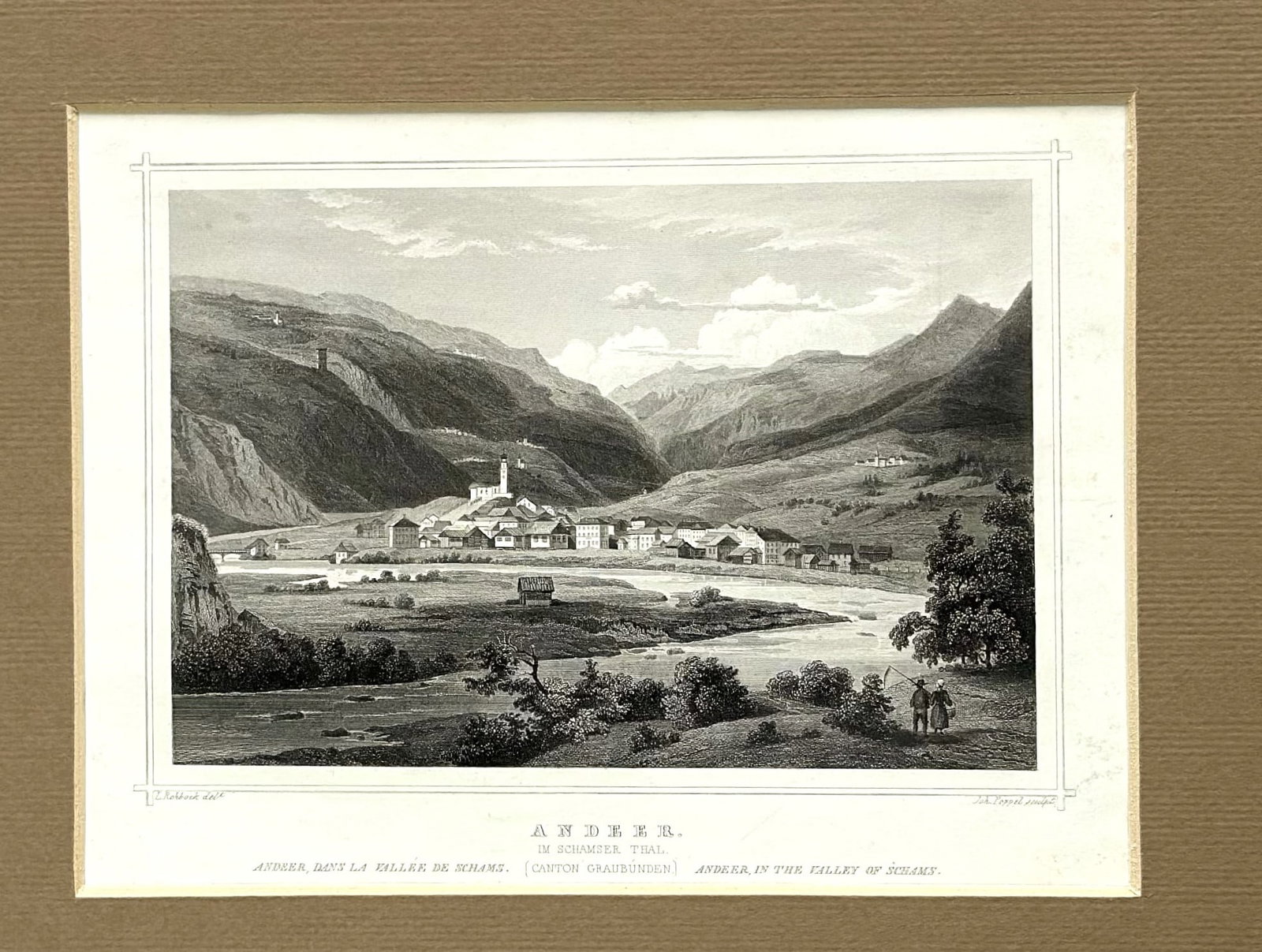 Antique Engraving “Andeer, Valley of Schams, Switzerland” – 19th Century Alpine View, (1 of 2)