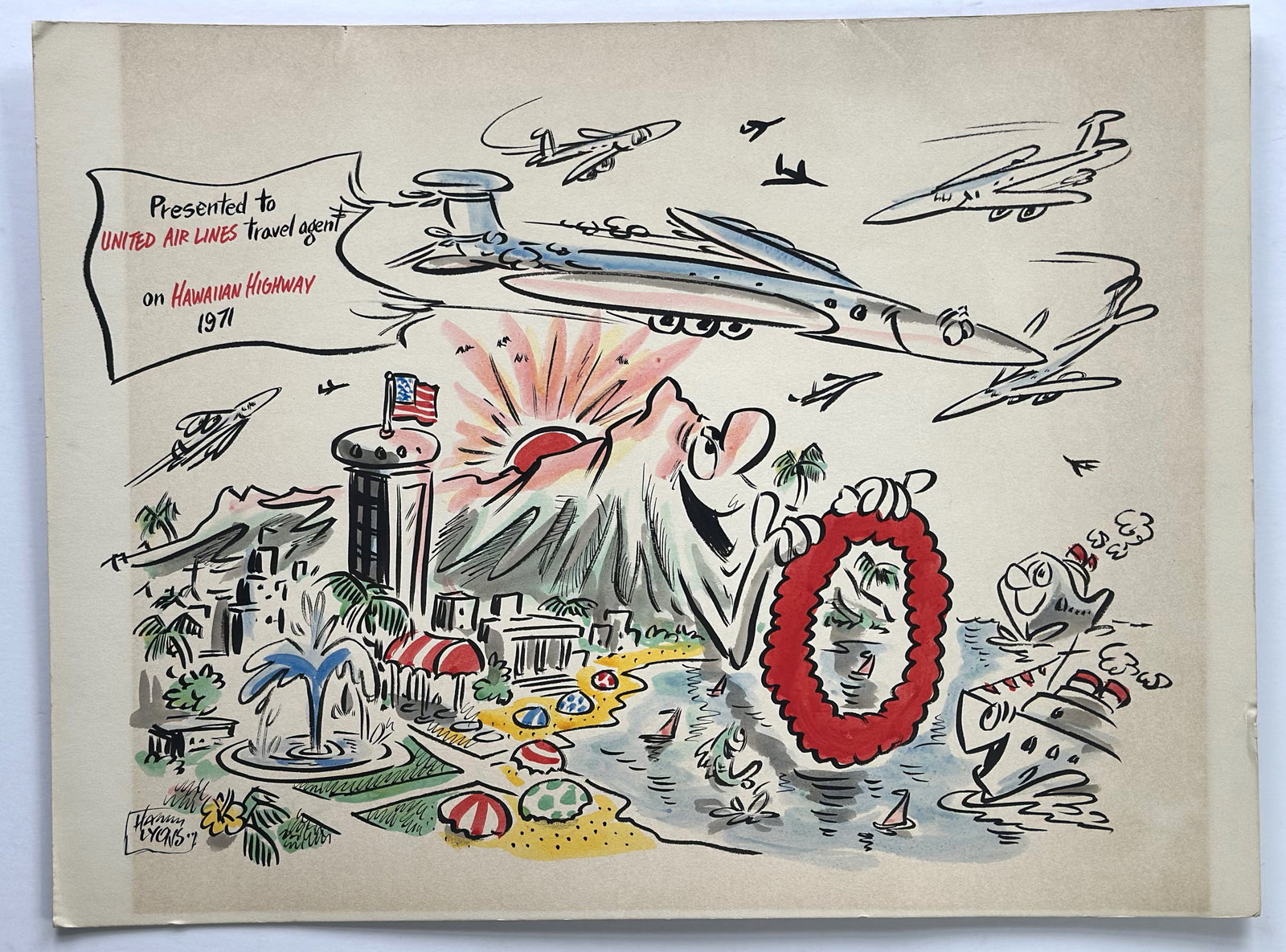 1971 United Air Lines Presentation Artwork – Hawaiian Highway Travel Agent Illustration (1 of 2)