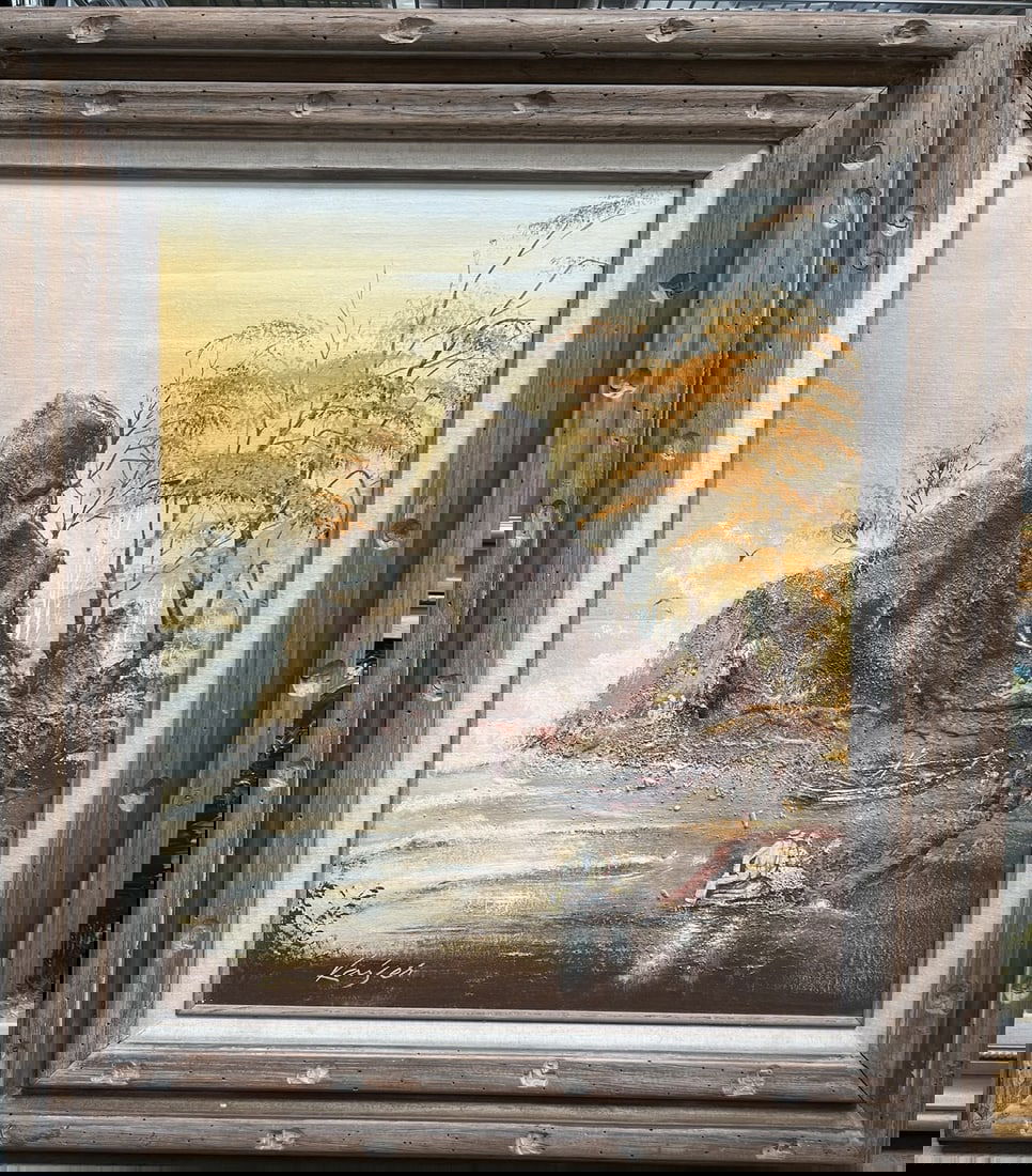 T Kaiser Vintage Landscape Oil Painting on Canvas, Framed: (A portion of the proceeds from the sale of this lot will benefit Greater Vail Community ReSources, supporting community programs including the ReSources Vail Food Bank.) Vintage oil painting on canva