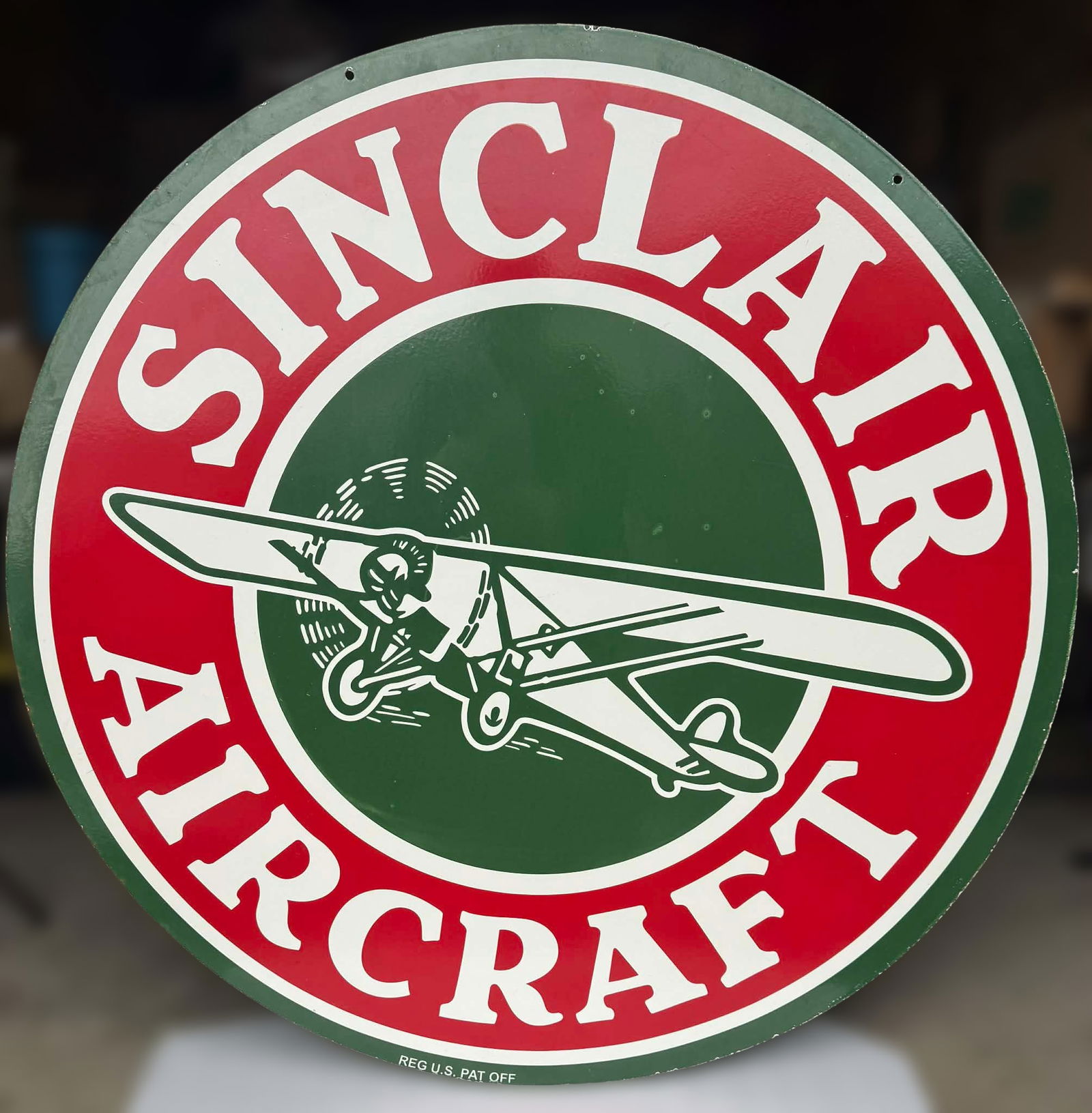 Large Vintage Sinclair Aircraft Double-Sided Porcelain Enamel Advertising Sign – 48" Round (1 of 8)