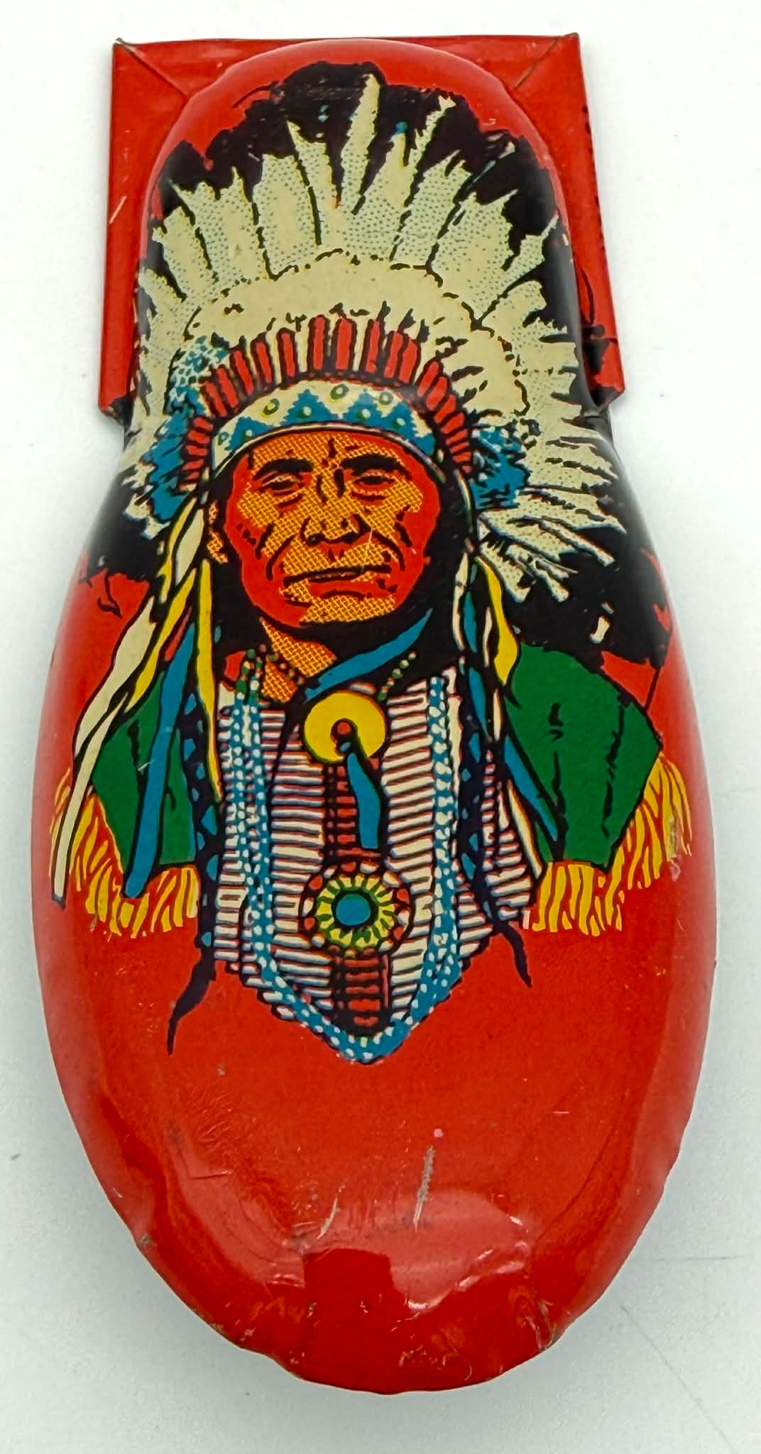Vintage Kirchhof Newark NJ Tin Litho Native American Chief Shoehorn, Folding Travel Form (1 of 6)