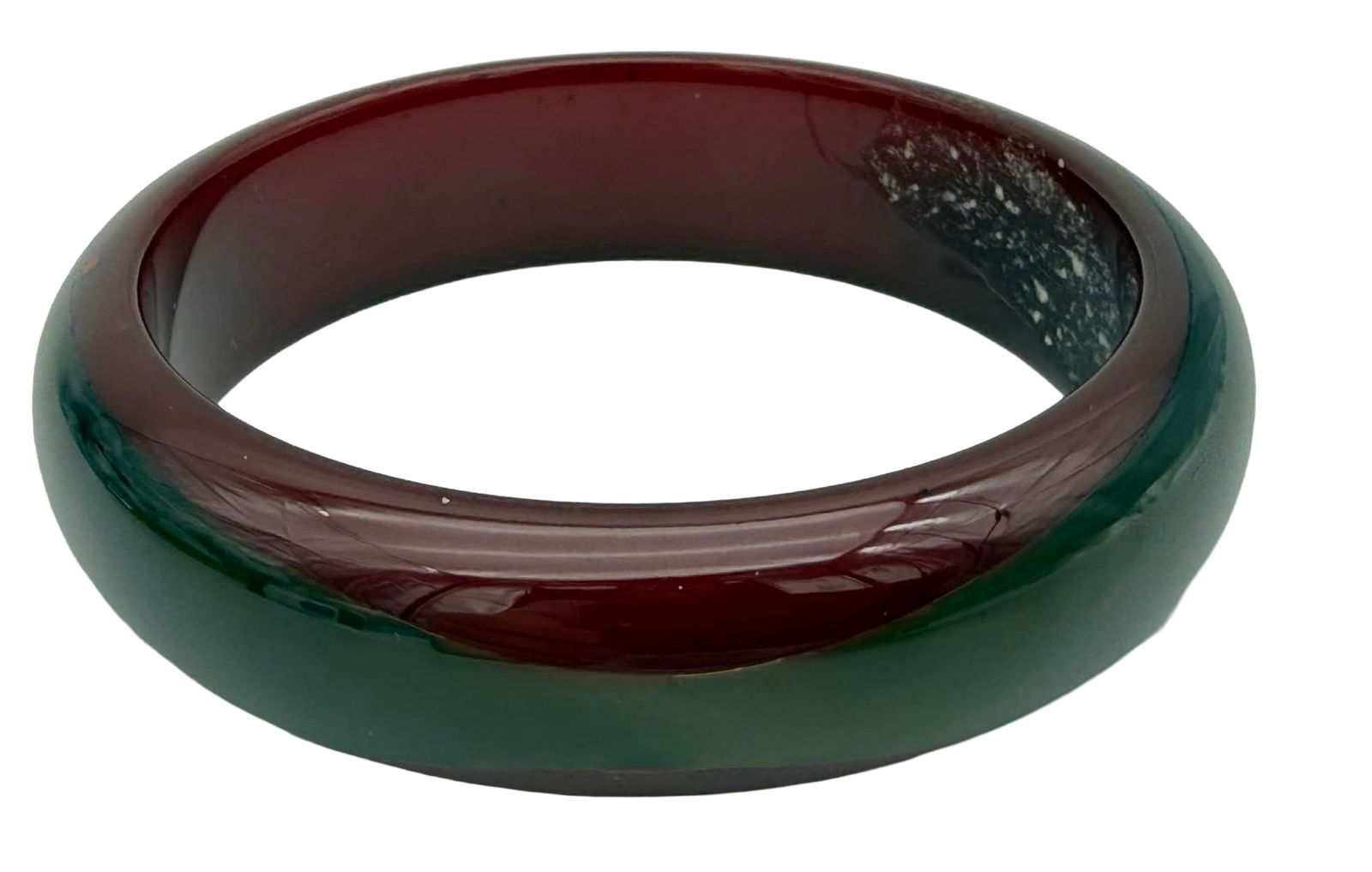 Prystal Resin Bangle Bracelet with “Big Dot” Motif, 1930s – New York Studio Collection: Vintage prystal resin bangle bracelet dating to the 1930s, featuring a classic “big dot” motif visible within the body of the material. This example presents in a thinner, more refined profile