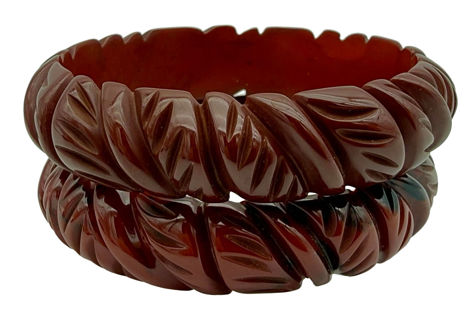 Two Carved Bakelite Bangle Bracelets, Matching Foliate Motif, 1930s–1940s – New York Studio (1 of 4)