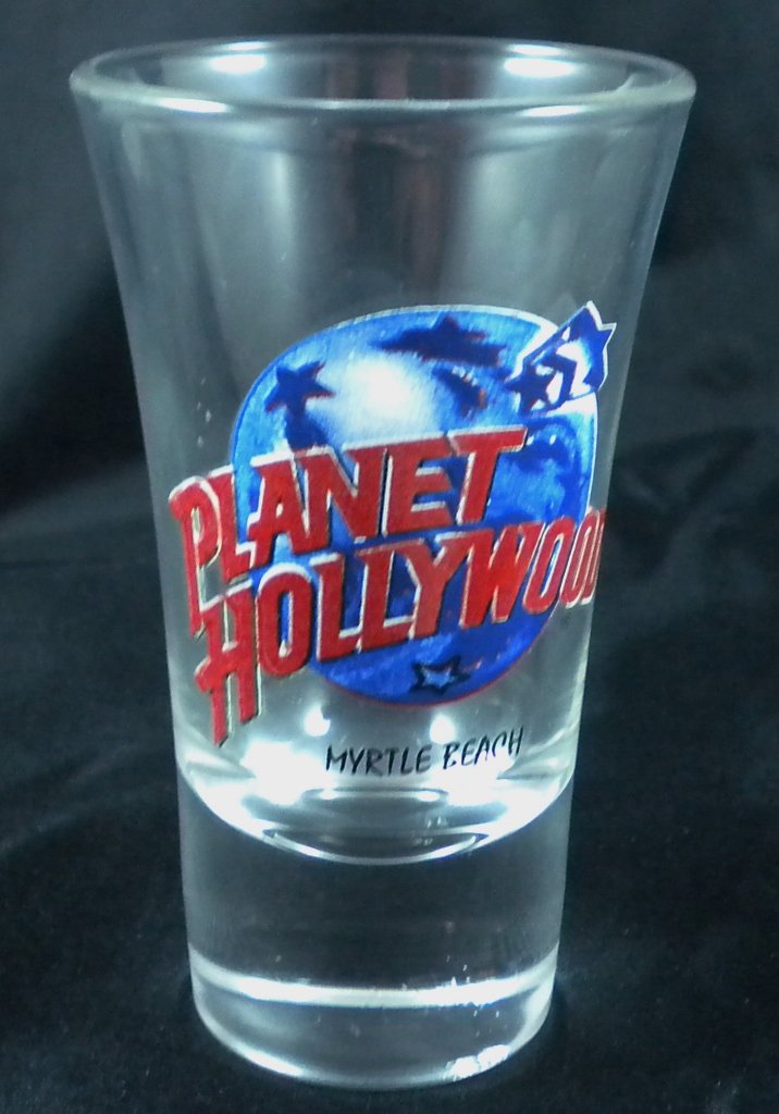 LOT OF 25 PLANET HOLLYWOOD Shot Glass, Myrtle Beach: 25 LOT OF PLANET HOLLYWOOD Shot Glass, Myrtle Beach South Carolina *NEW* NO chips or cracks. Very hard to find since the store has since closed down. About 3.5" inches tall.