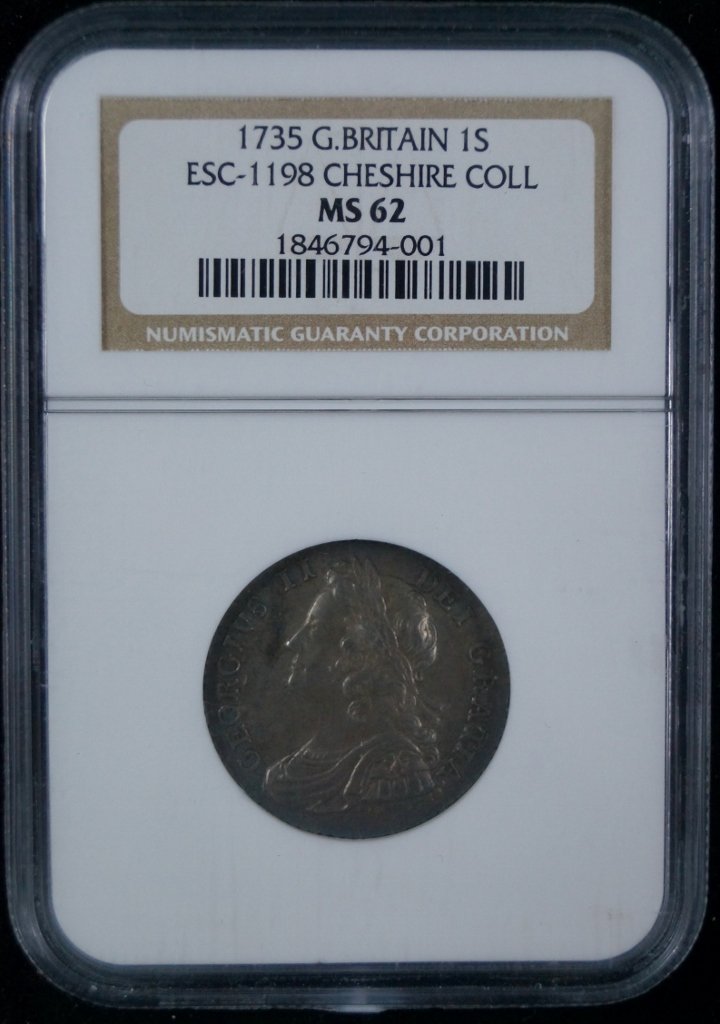 1735 Great Britain 1 Shilling NGC MS 62 Cheshire Collec