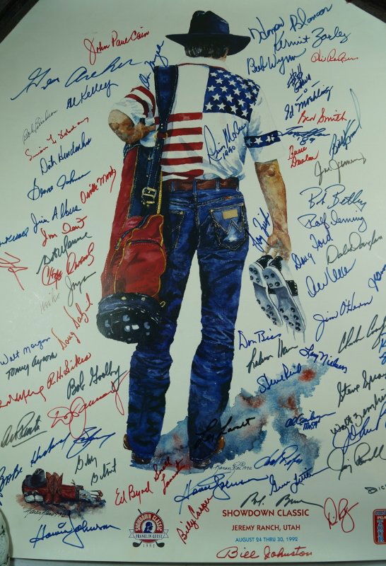 Signed1992 Franklin Showdown Golf Tournament Poster: Signed poster of the Franklin Showdown Classic Golf Tournament which was held in Park City, Utah in 1992. Signed by dozens of famous golf players. Signatures can't be verified. All in marker throughou