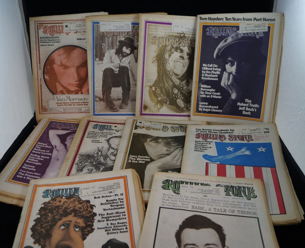 10 Rolling Stone 1972, Van Morrison, Alice Cooper: Lot of 10 vintage Rolling Stone Magazines all from 1972. Rare interview with rnAlice Cooper, Jane Fonda and more.rnrnIssues include: No. 109, 105, 99, 110, 120, 111, 104, 102, 108, and 118.rnrnGood to