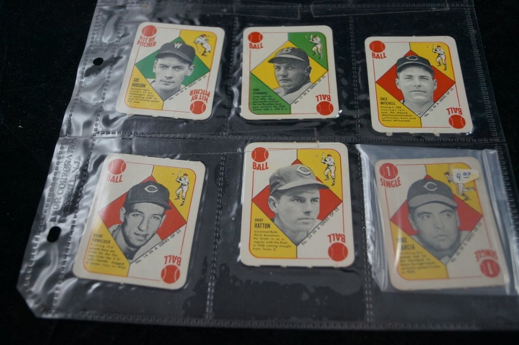 LOT of 6 Official Baseball Trading Cards: Collectible lot of 6 baseball "mini" trading cards. Dale Mitchell, Mike Garcia, Grady Hatton, Wayne Terwillinger, Gene Hermanski and Sid Hudson. About 2 x 2 3/4" inches. In plastic.