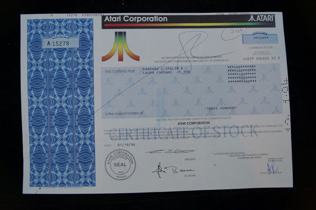 Atari Corporation Stock Certificate