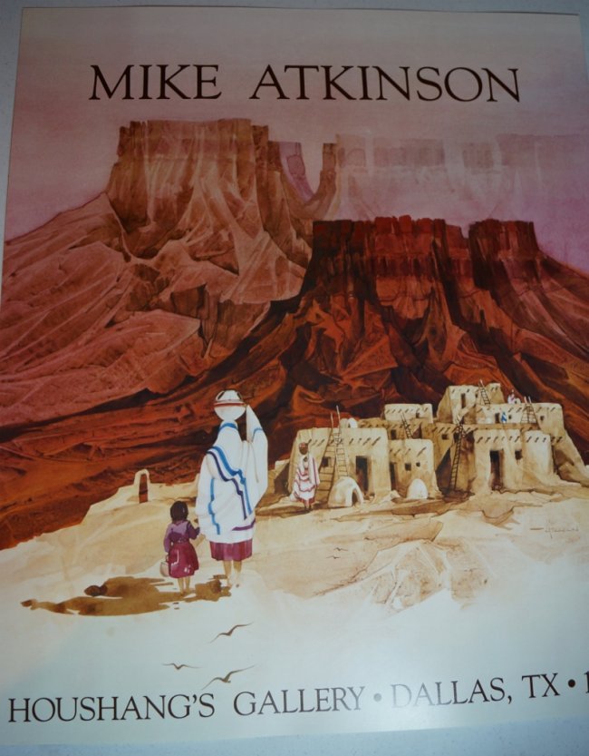 Mike Atkinson, Pueblo, Southwest Art Print: Mike Atkinson, Pueblo, Southwest Art Print, 22x26" Printed on heavy stock poster paper. A wonderful collector's item for Santa Fe art enthusiasts. Shipped rolled.