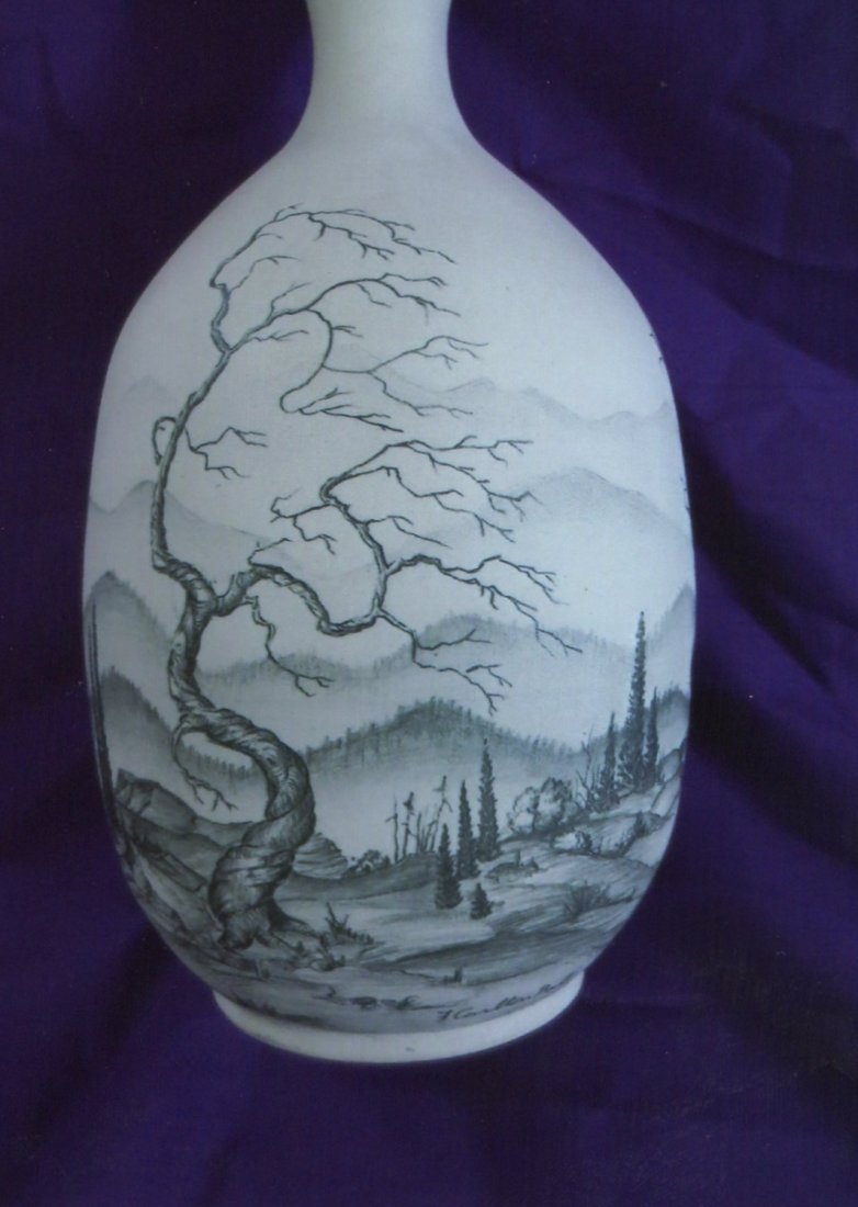 SIGNED F. Carlton Ball Pottery Vase, Landscape Trees: Here we have a tall, mid-century F. Carlton Ball signed pottery vase with a landscape design. Stands 10" tall, 4" wide. NO chips or cracks. May need a cleaning. Beautiful authentic, glazed pottery. Sh