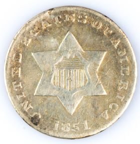 1851 THREE CENT SILVER US COIN: 1851 THREE CENT SILVER US COIN