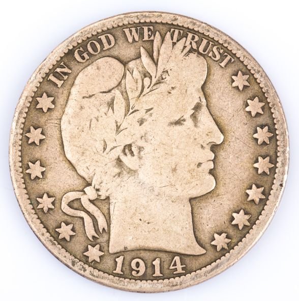 1914-P SILVER BARBER HALF DOLLAR: 1914-P SILVER BARBER HALF DOLLAR