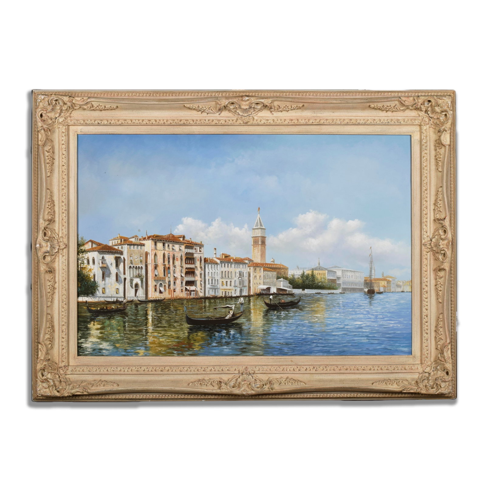 MANNER OF ANTOINE BOUVARD VIEW OF GRAND CANAL & CALLE VALLARESSO VENICE: MANNER OF ANTOINE BOUVARD VIEW OF GRAND CANAL & CALLE VALLARESSO VENICE Oil on canvas, 90cm x 59cm, framed