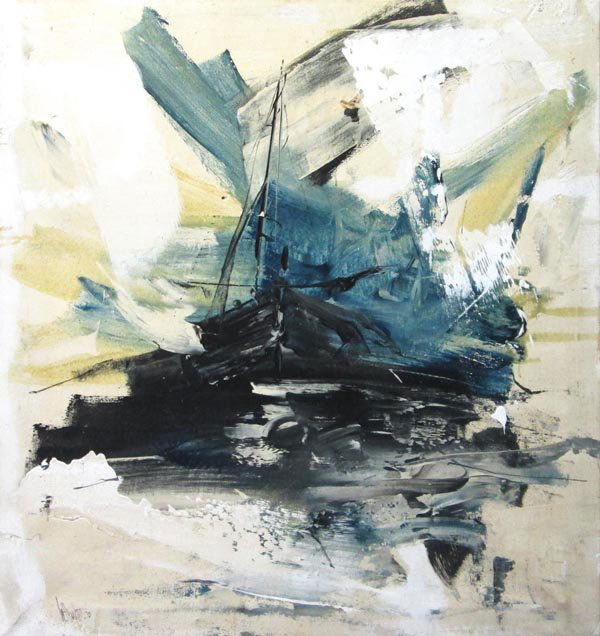 GINO HOLLANDER (American, b.1924), 'Abstract', 1974,: GINO HOLLANDER (American, b.1924), 'Abstract', 1974, oil on canvas, 50.5cm x 86.5cm, signed lower left, dated and framed.