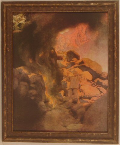 Maxfield Parrish - Alladin: Circa 1914 Maxfield Parrish Enchanted print from "American Art by American Artists - 100 Famous Paintings Portfolio". Est 9x11" period frame with newer backing paper. In clean and unblemished conditio