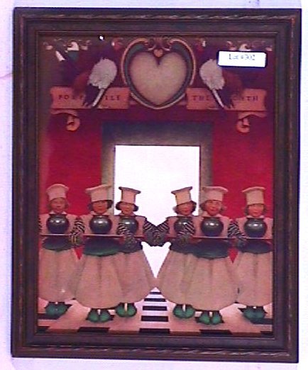 Maxfield Parrish - Six Little Boys: Original framed circa 1925 Maxfield Parrish Knave of Hearts print. "Six little boys bring in jars labeled salt, pepper, flour, butter, milk and cinnamon". Est 9x12" older frame with newer backing pape