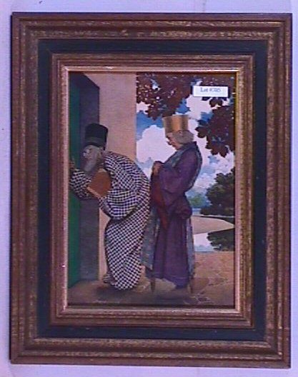 Maxfield Parrish - Chancellor & the King: Original framed circa 1925 Maxfield Parrish Knave of Hearts print. "The chancellor informs Violetta that the King if waiting". Est 9x12" newer frame with no backing paper. 4.0 Grading. You Can Bid On