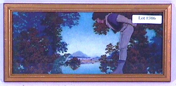 Maxfield Parrish - The Palace Gardens: Original framed circa 1925 Maxfield Parrish Knave of Hearts print. "The Palace Gardens". Est 9x4" newer frame with newer backing paper. 4.0 Grading with very nice color. You Can Bid On This Lot With C