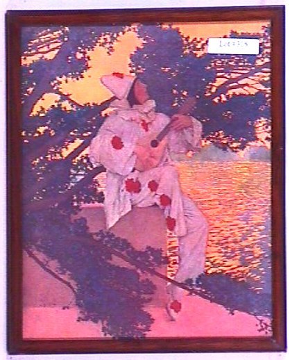 Maxfield Parrish - Pierrot's Serenade: Circa 1908 Maxfield Parrish enchanted print. Est 9x11" older frame."M P, 1908" l/l. 4.0 Grading in nice & clean condition. You Can Bid On This Lot With Confidence. However…Before Bidding On This Ite