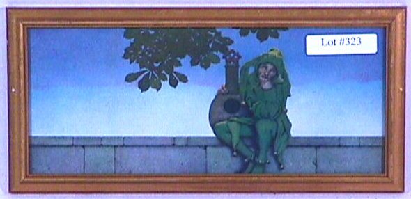 Maxfield Parrish - The Court Jester: Original framed circa 1925 Maxfield Parrish Knave of Hearts print. "The Court Jester waits for the festivities to begin". Est 9x4" newer frame with newer backing paper. 4.0 Grading with very nice colo