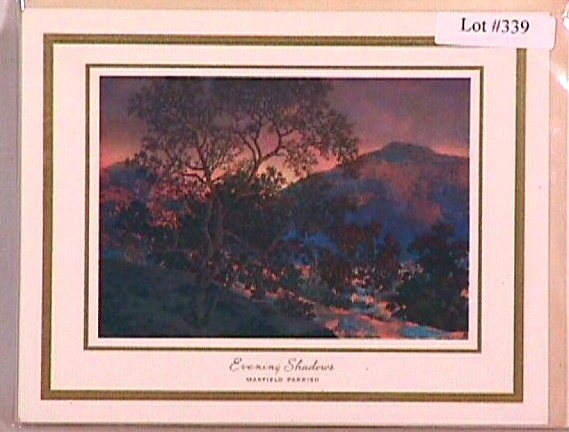 Maxfield Parrish - Evening Shadows Xmas Card: Circa 1940-50 Maxfield Parrish Christmas Card. "Evening Shadows" landscape scene sits upon a 8x6.5" Xmas Card. Includes original envelope. 4.0 Grading. You Can Bid On This Lot With Confidence. However