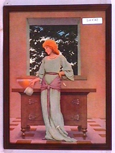 Maxfield Parrish - Lady Violetta: Original framed circa 1925 Maxfield Parrish Knave of Hearts print. "Lady Violetta in the Royal Kitchen". Est 9x12" older frame with newer backing paper. "M P" l/r on image. 4.0 Grading with very nice