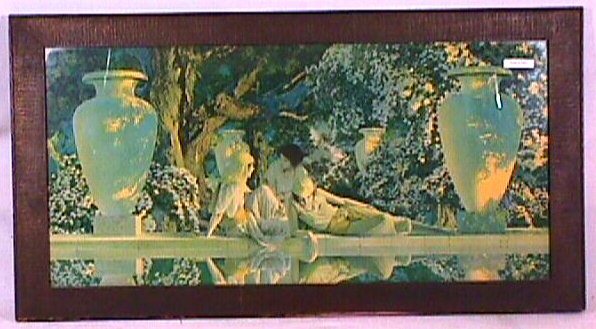 Maxfield Parrish - Garden of Allah: Original framed circa 1918 Maxfield Parrish Garden of Allah Art Print. Large-format 30x15" original frame with no backing paper. 4.0 Grading with no damage and nice color. You Can Bid On This Lot With